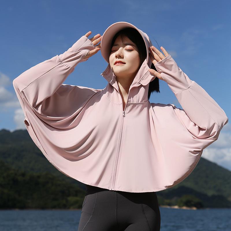 UPF50+ Anti-UV Black Sun Protection Shawl for Women, Breathable Ice Silk, Cooling Loose Fit.