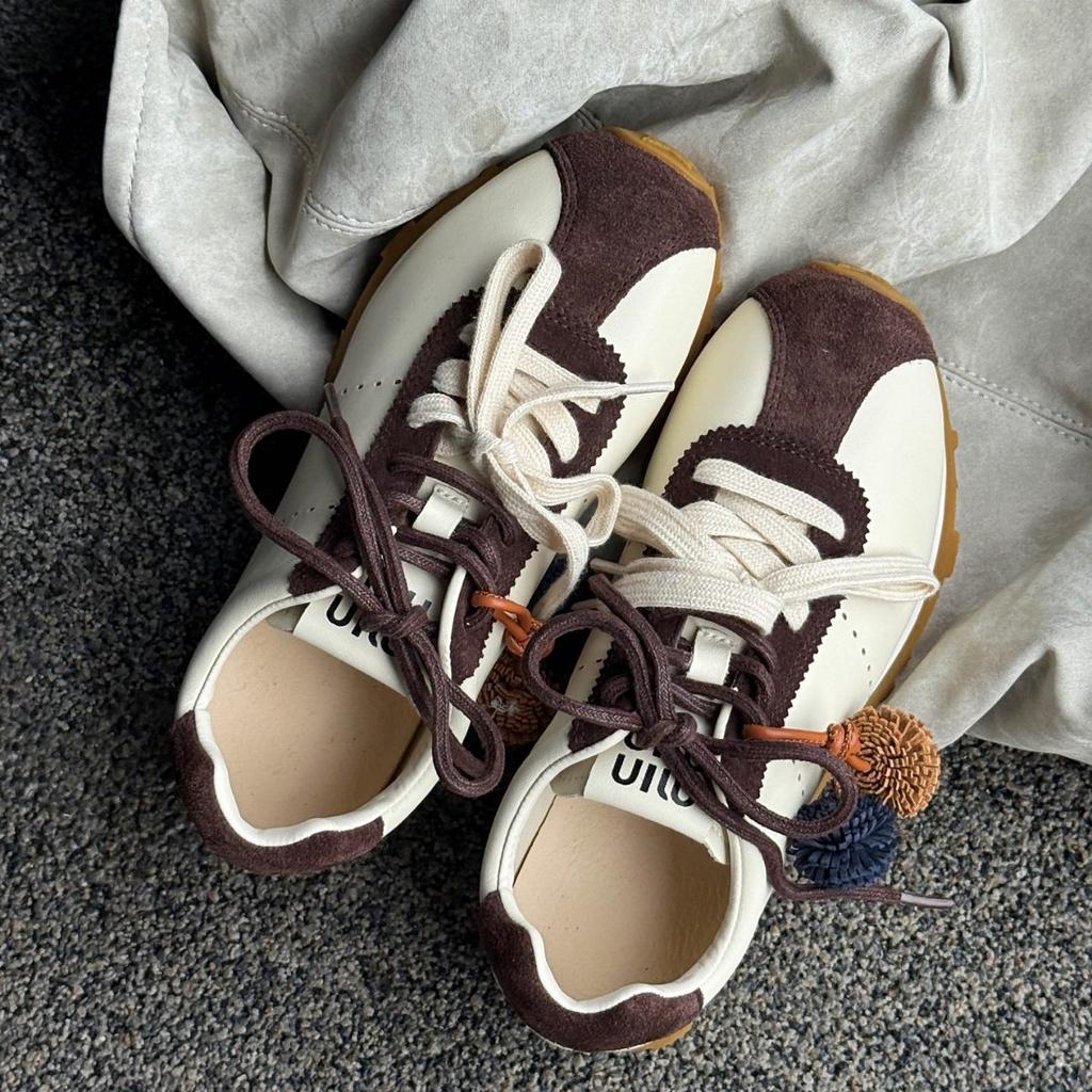 Soft-soled comfortable German training shoes women's 2025 autumn new flat-soled leather little white shoes lace-up round head non-slip Forrest Gump