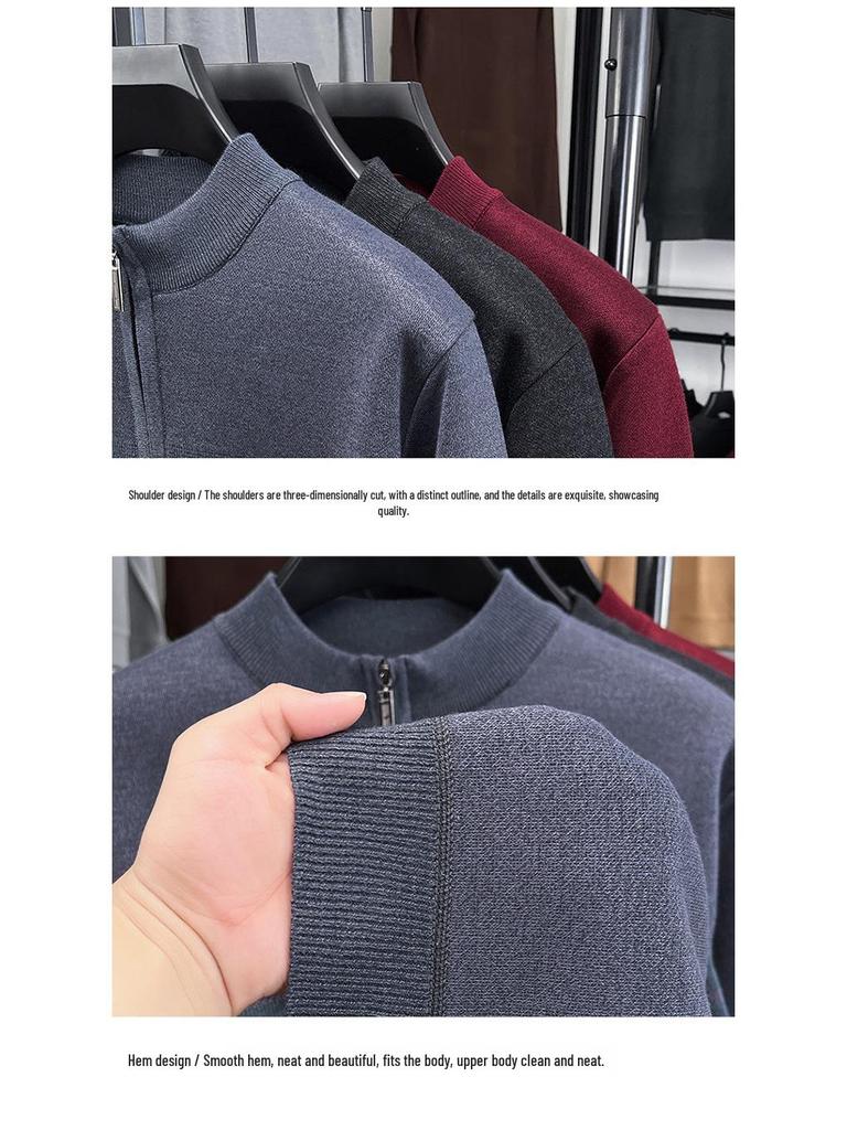 Men's Red Year of the Rat Warm Knit Sweater, Half-High Collar, Dad Style, Winter Wear for Middle-Aged & Elderly.