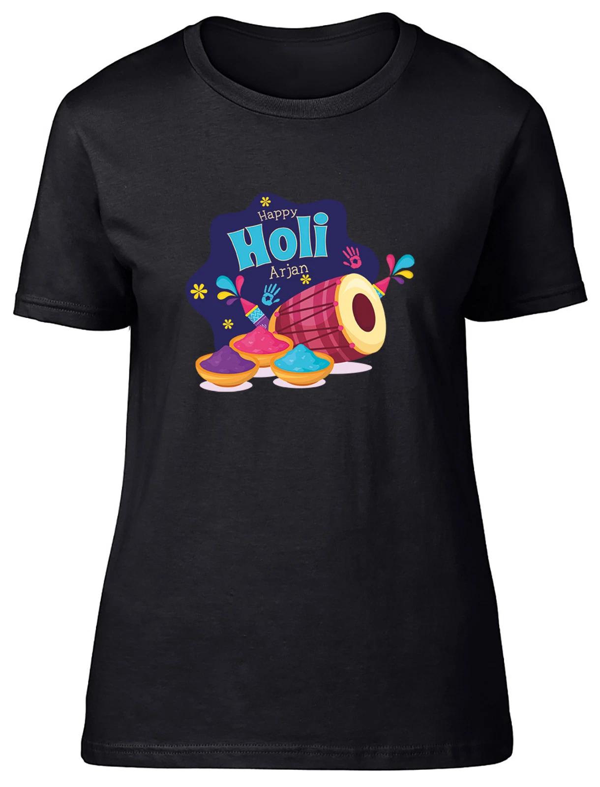 Personalised Happy Holi Dhol Hindu Festival Blue Womens T-Shirt Ladies Gift Tee XL