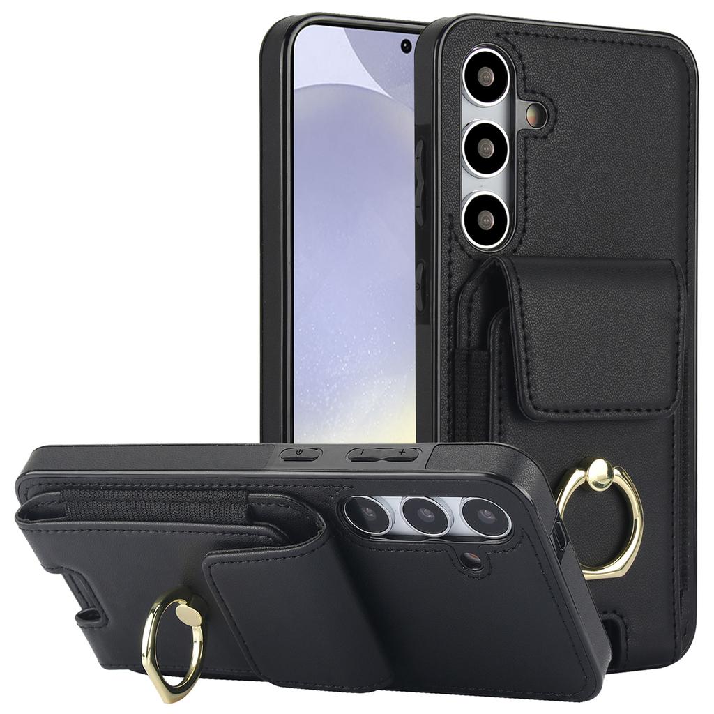 For Samsung Galaxy S24 Case Leather Coated TPU Kickstand Card Holder Phone Cover