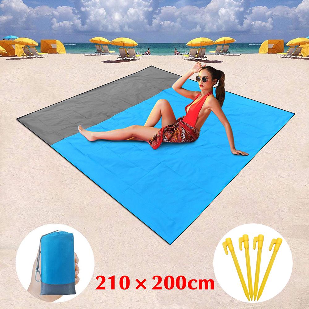 Waterproof Outdoor Beach Blanket Portable Picnic Mat Camping Ground Mat Sun Shade Tent Tarp with Storage Sack Sleeping Gear Tool