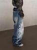 Y2K American Vintage Mottled Totem Print Baggy Jeans Women's High Waist Wide Leg Jeans Women's Harajuku Trendy Hip-hop Jeans