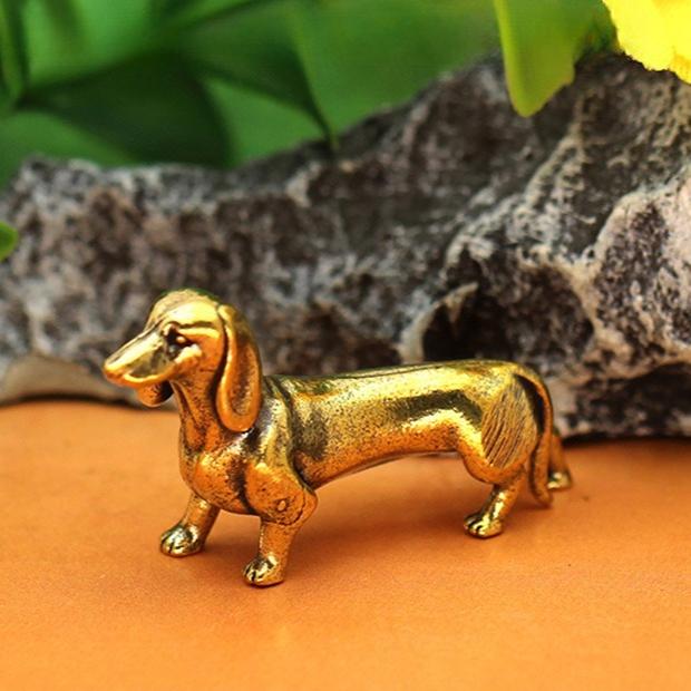 Retro Copper Dachshund Statue, Vintage Brass Figurines, Home Decor Desktop Ornament Cute Miniatures Antique Tea Pet Crafts Gifts