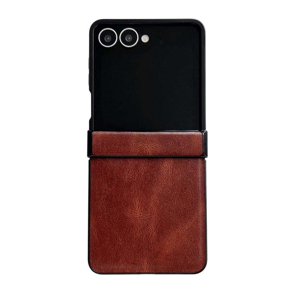 Samsung Z Flip7 Retro Crazy Horse Leather Magnetic Phone Case, Compatible with Flip6/5, Three-Section, Folding Drop-Proof Protective Cover.