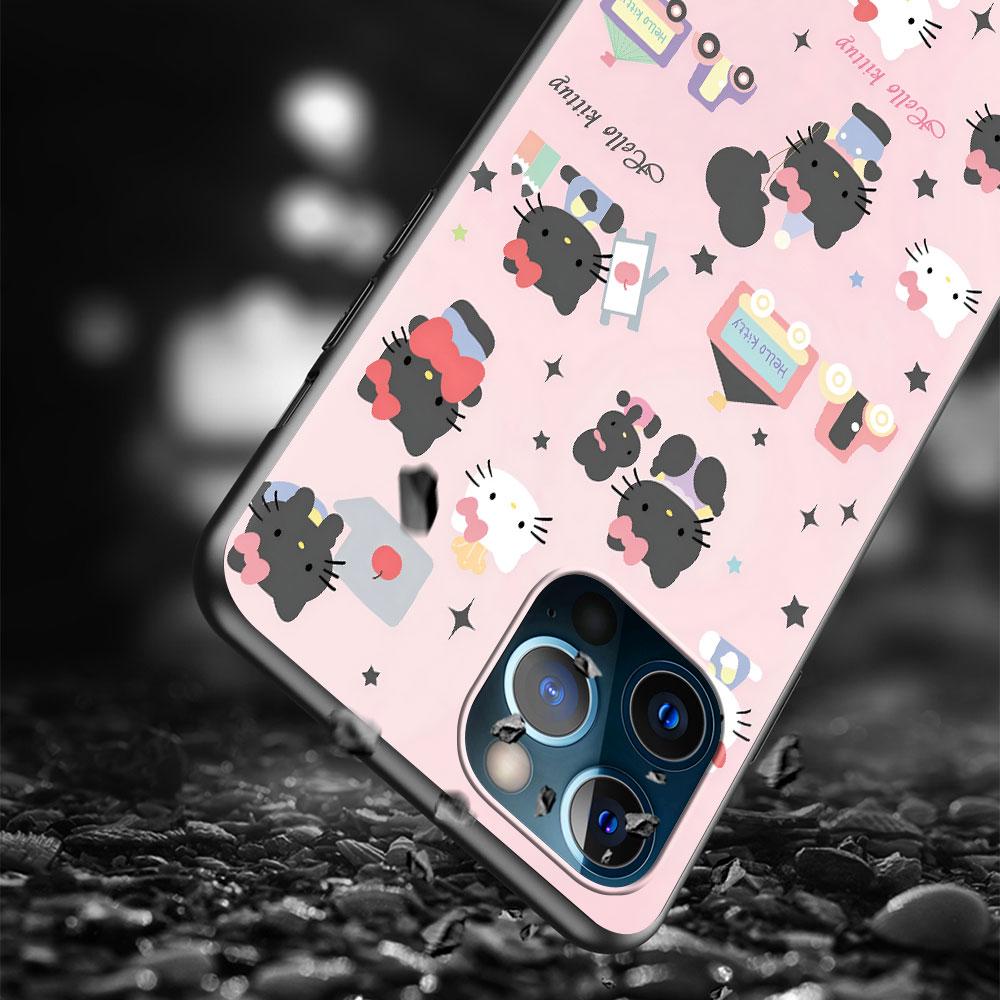 Hello Kitty Kawaii KT Cat Case for Apple iPhone 13 14 Plus 11 12 Mini 15 Pro Max 7 8 SE 2020 X XS XR Silicone Black Phone Cover
