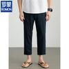 Men's Cotton Linen Blend Casual Straight-Leg Cropped Pants