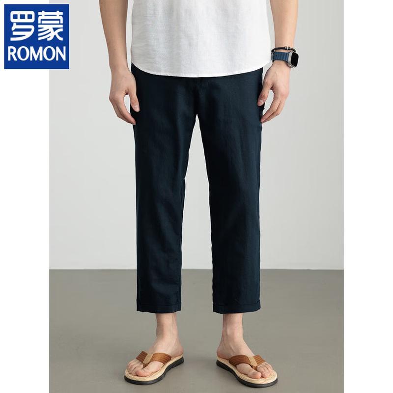 

ROMON Men s Cotton Linen Blend Casual Straight-Leg Cropped Pants 3XL