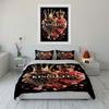 King Queen Crown Heart Bedding Set 3PCS Luxury Golden Rose Print Duvet Cover Pillowcases Romantic Bed Linen for Couple Bedroom