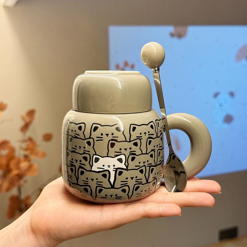 

Souvenir Girls Cute Ceramic Mug with Lid Cat Water Cup Creative Practical Cup Men s Coffee Cup Gift 401-500ml