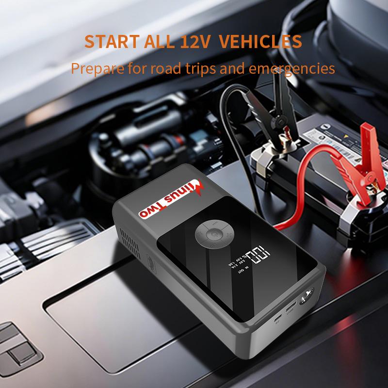 Latest Model High-Capacity Car Emergency Jump Starter with Built-in Tire Inflator, Portable Wireless Electric Air Pump