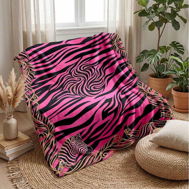 Pink Zebra Jungle Print 1 Theme blanket Lightweight Warm Flannel Blanket Decorative Throw Blanket for Home Decoration