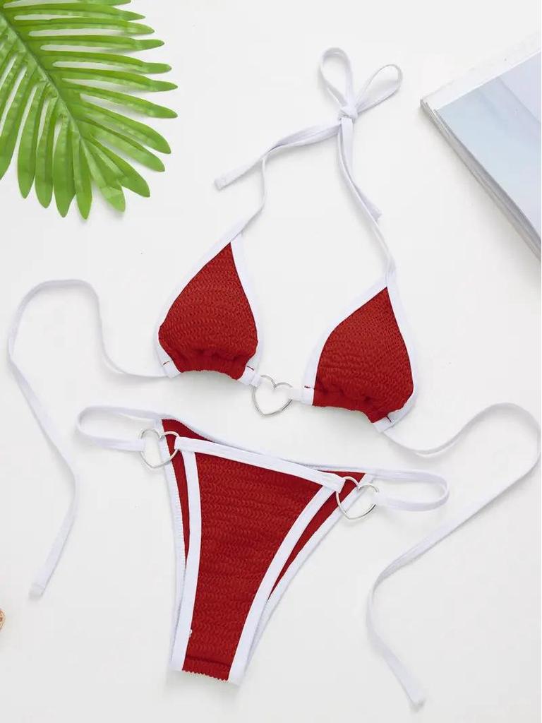 Trendy European & American Heart Tie-Up Halter Bikini - Hot-Selling Swimwear