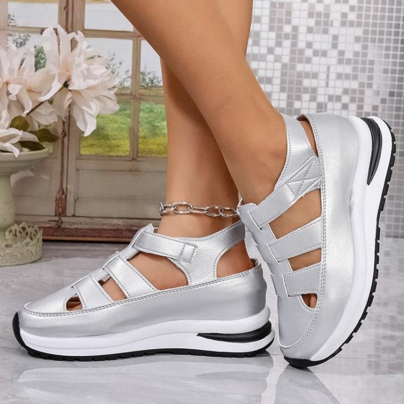 New Large Size Wedge Heel Sandals Women's Bag Head Hollowed Out Breathable Women's Large Size Muffin Thick Bottom Velcro Women