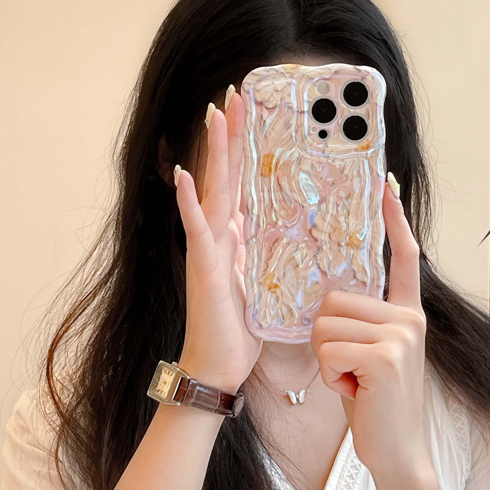 

Волнистый корпус для Iphone 13 12 Promax 11 14 Pro Max с белым цветком Imd Laser, чехол для телефона, милый защитный чехол для задней крышки Conque