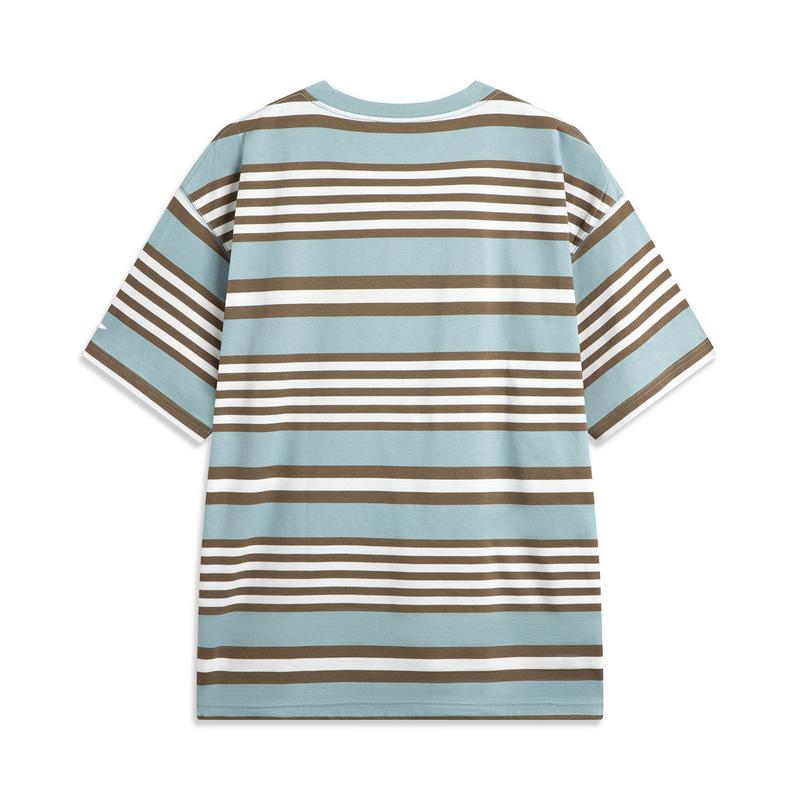 Li Ning CF Striped Comfortable Temperature Control Antibacterial Short Sleeve T-Shirt Men Tops Fish-Eye-Green ATSV181-3