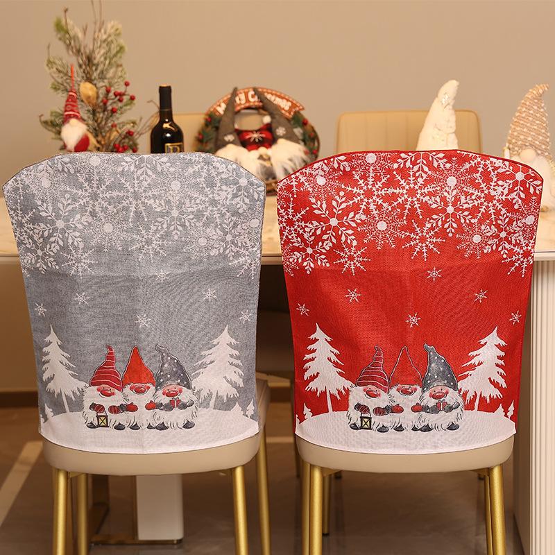 Christmas Chair Covers - Cartoon Forest Snowflake Print, European Style Dining Table Xmas Decor Chair Accessories