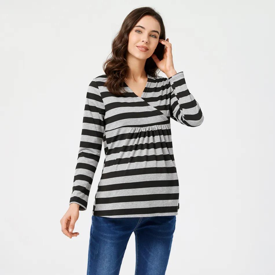 2022 New European and American Long-Sleeve Striped V-Neck Nursing Maternity Top