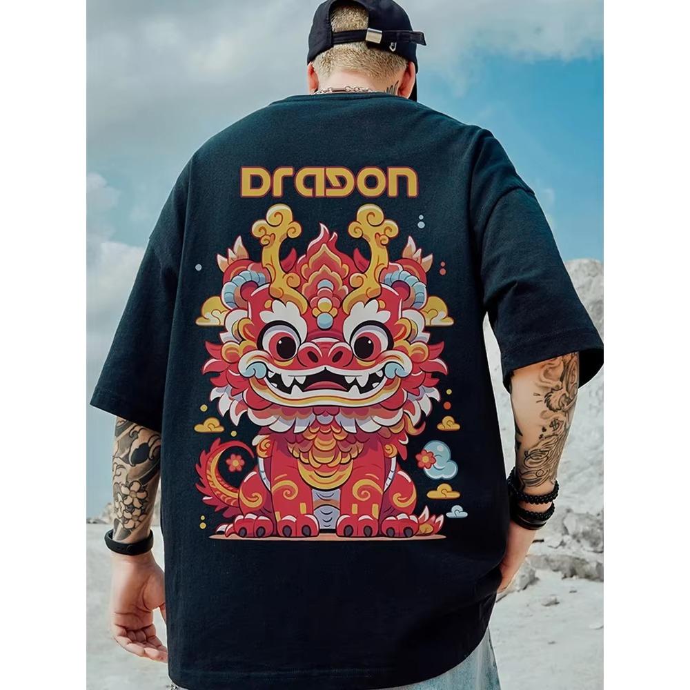Summer Anime Dragon Graphic Print T-Shirts For Men Breathable Hip Hop T Shirts 2025 Oversized Clothing Y2K O-Neck Tees