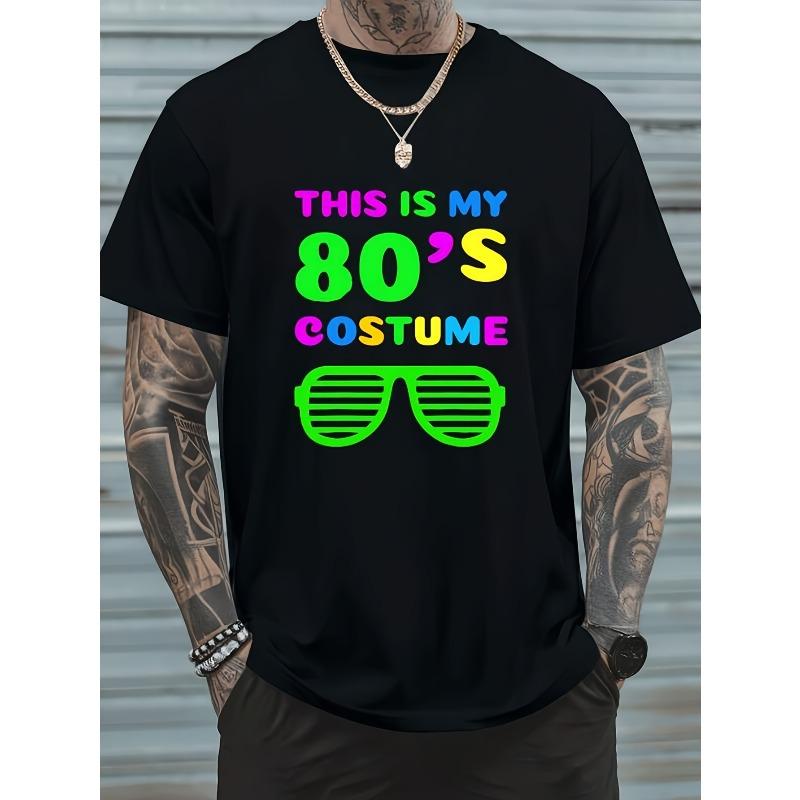 

Men S Graphic Tee for an 80S Costume Party, Featuring a Casual Crew Neck And Short Sleeves,with a Printed Design S