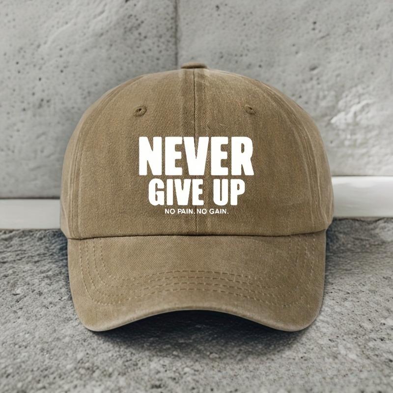 1pc Vintage Distressed Baseball Cap "NEVER GIVE UP" Funny Print Breathable Hat for Women and Men,Adjustable Outdoor Vacation Cap