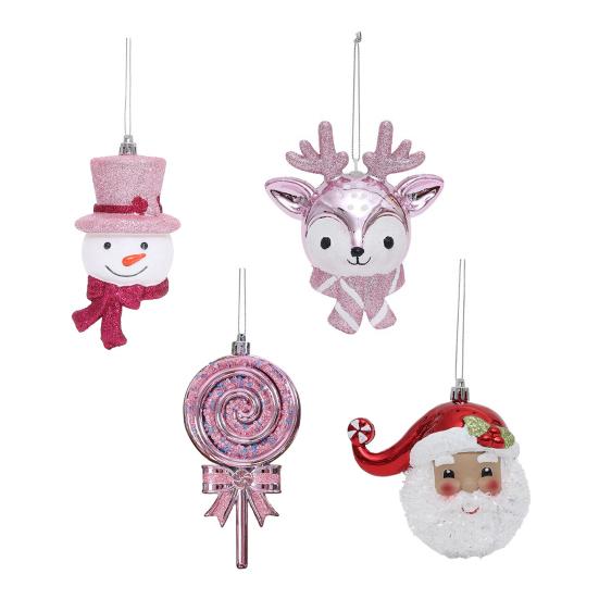 Cartoon 3D Christmas Ornaments Plastic Hanging Decor with Snowman Reindeer Lollipop Designs Festive Tree Decoration for Holiday Displays