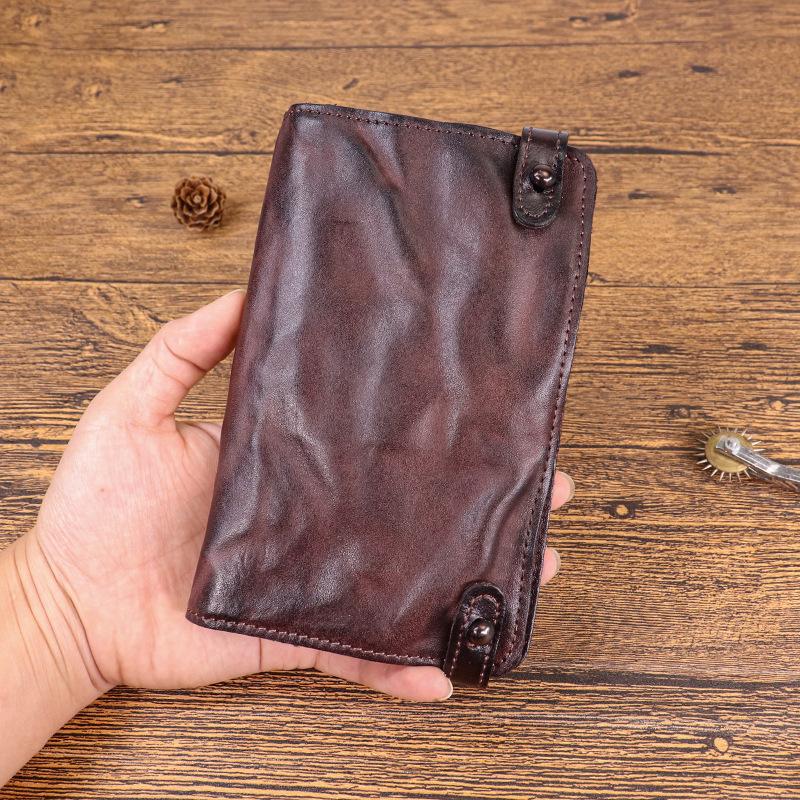 

First Layer Cowhide Hand Painted Vintage Long Wallet for Men, Vintage Multi Slot Large Banknote Wallet темно-коричневого
