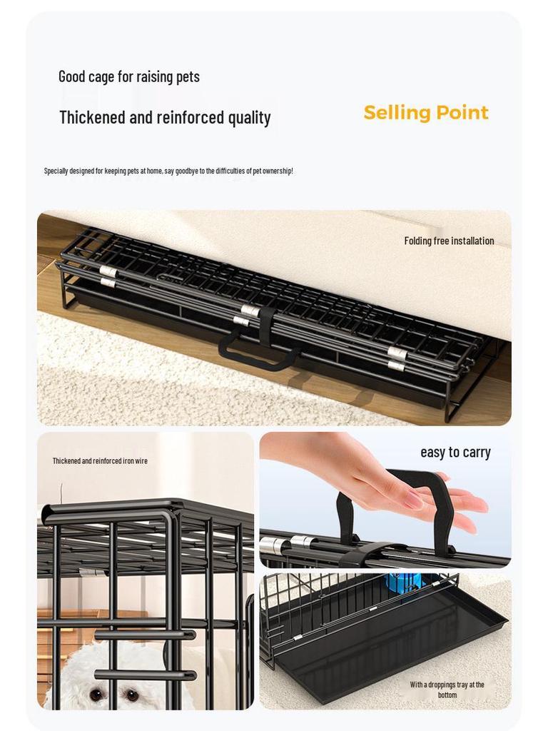 Thickened Wire Folding Dog Cage for Large and Medium Pets