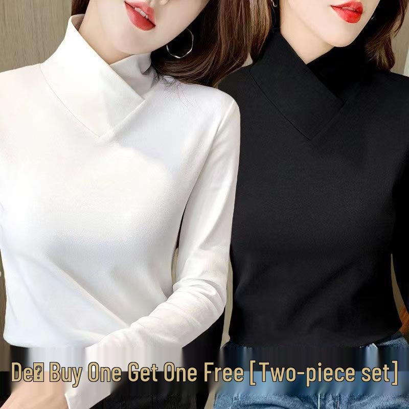 Women's Half-High Collar Fleece Base Layer Shirt – Versatile Long Sleeve T-shirt for Autumn/Winter.