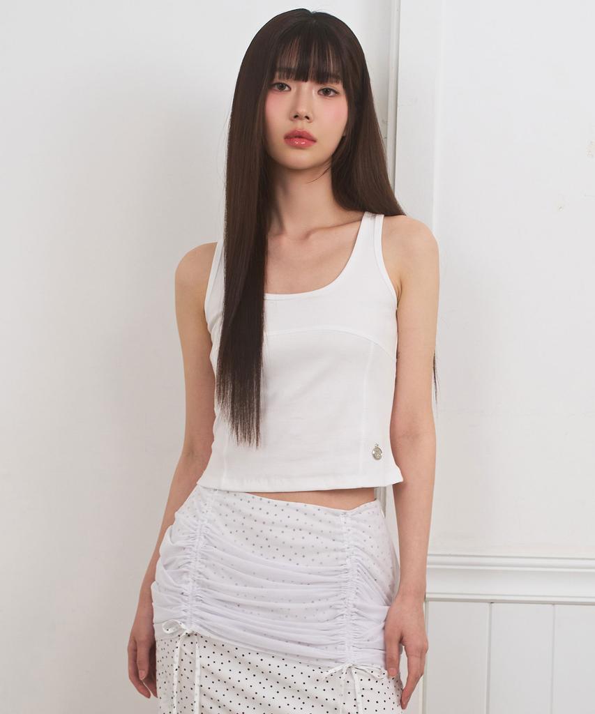Limekeu U-Neck Cut-Line Sleeveless Top White