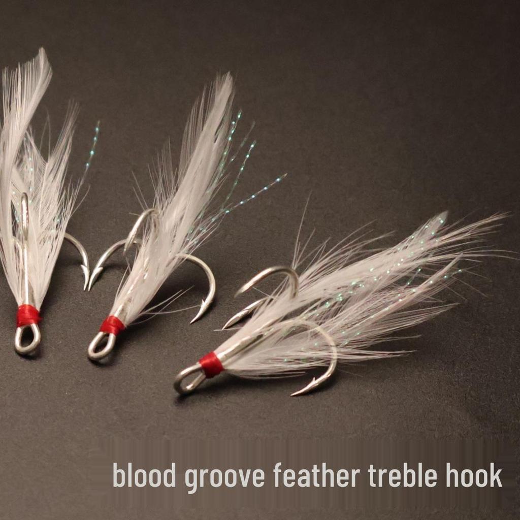 Enhanced Fishing Lure with 6x Reinforced Blood Groove, Feathered Treble Hook, and Barbed Three-Claw Design