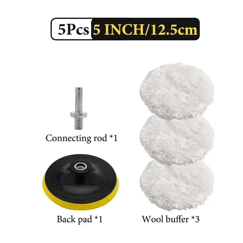 5Pcs Car Polishing Pad Set Wool Buffing Wheel Tool 3/4/5 inch Drill Polish Disc Kit for Car Polisher Auto Paint Waxing Care