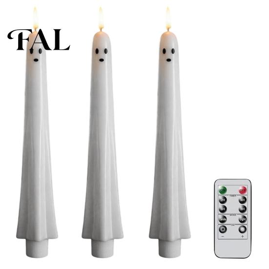 Battery Operated Halloween Decor Ghost Flameless Taper Candles, Flickering Candle Light with Indoor Table Centerpieces Remote, Real Wax 3D Wick