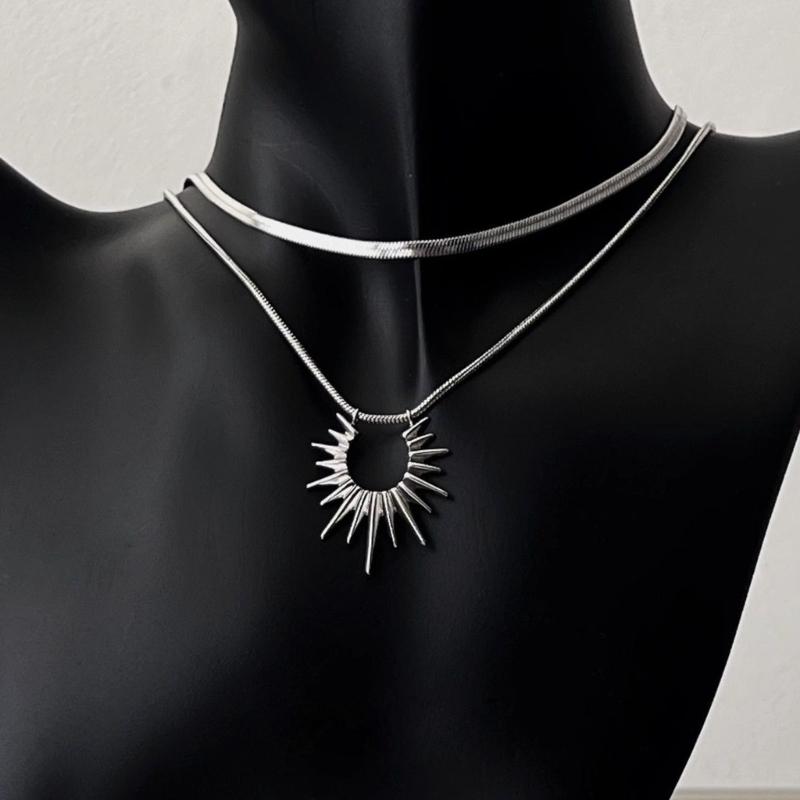 Titanium Steel Necklace Daily Wear Sun Layered Choker for Women Girl Party