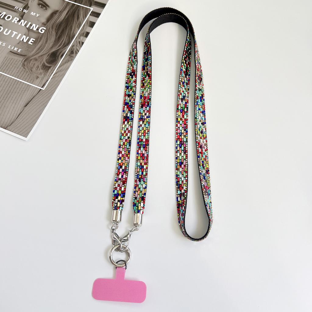 Mobile Phone Lanyard Crossbody for Women, Fashionable Flash Diamond Wide Strap, Long Outdoor Phone Case with Side Back Option
