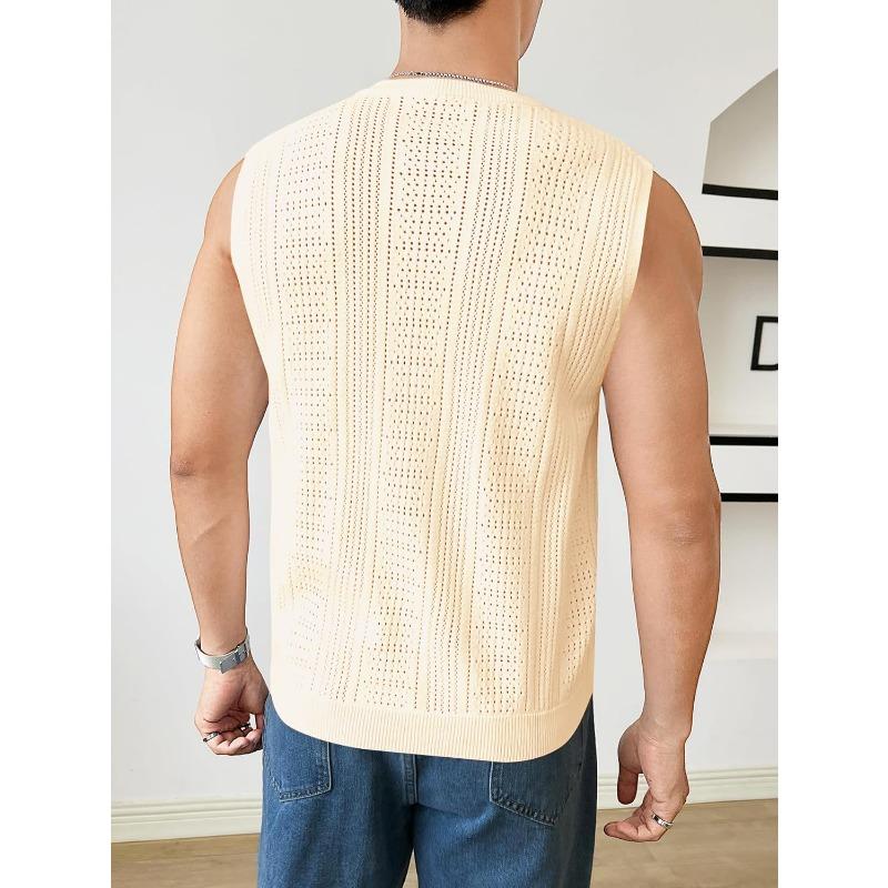 Chaleco de Punto sin Mangas con Cuello Redondo para Hombre, Color Sólido Texturizado, Camiseta sin Mangas Casual para el Uso Diario
