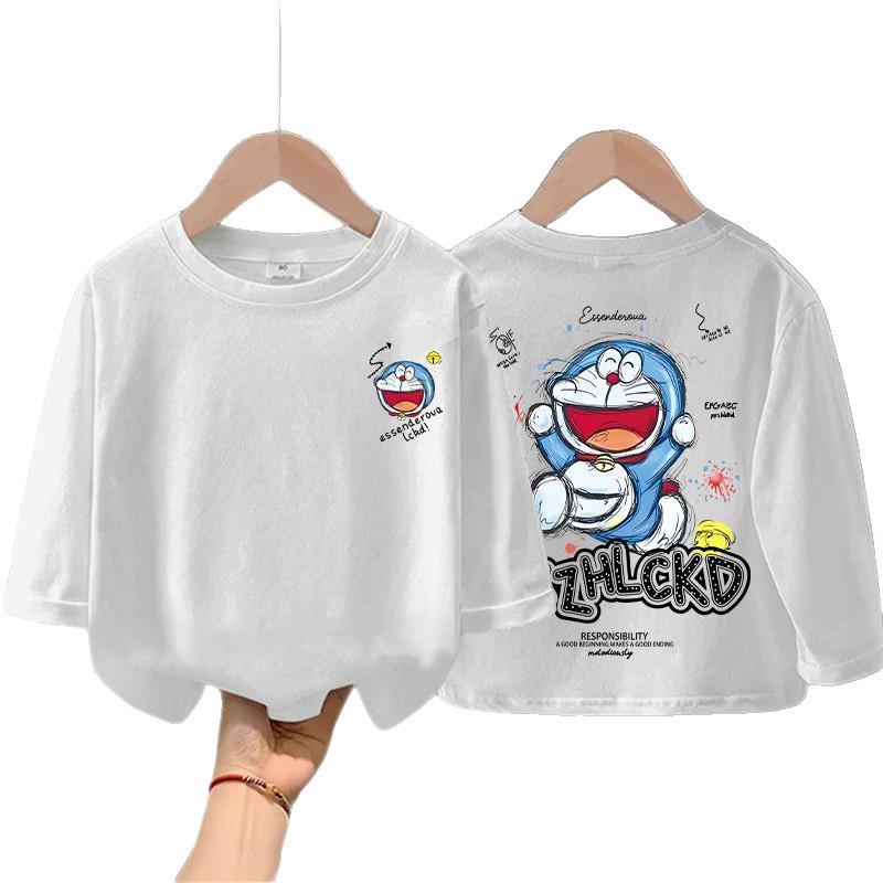 Trendy Kids' Pure Cotton Long Sleeve Cartoon Top – Thin, White, Unisex Base Layer