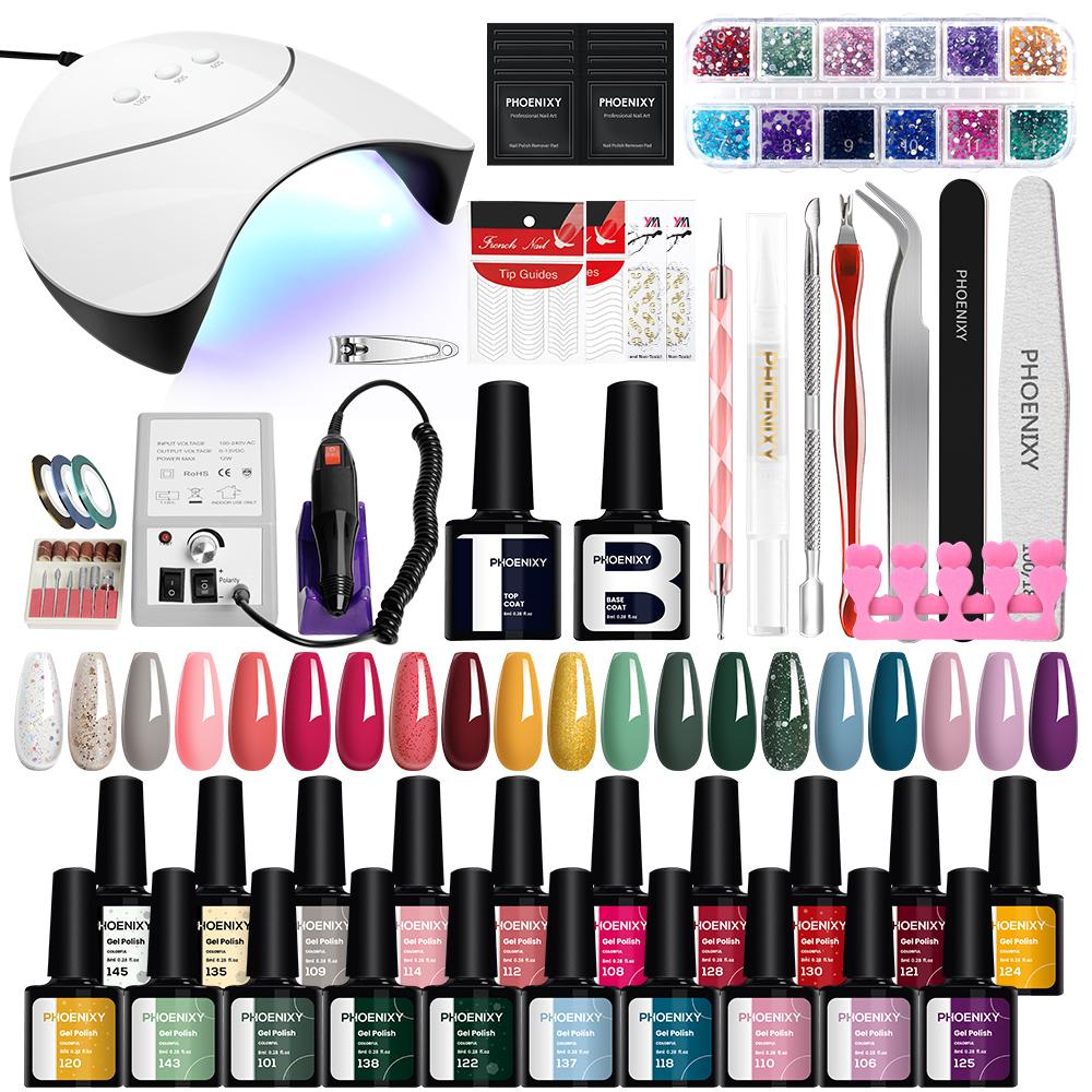 PHOENIXY Nail Set With Nail Lamp Nail Dryer Nail Drill Machine Manicure Set Kit Soak-off Nail Art Tool Set Poly Gel Nail Gel Polish Set
