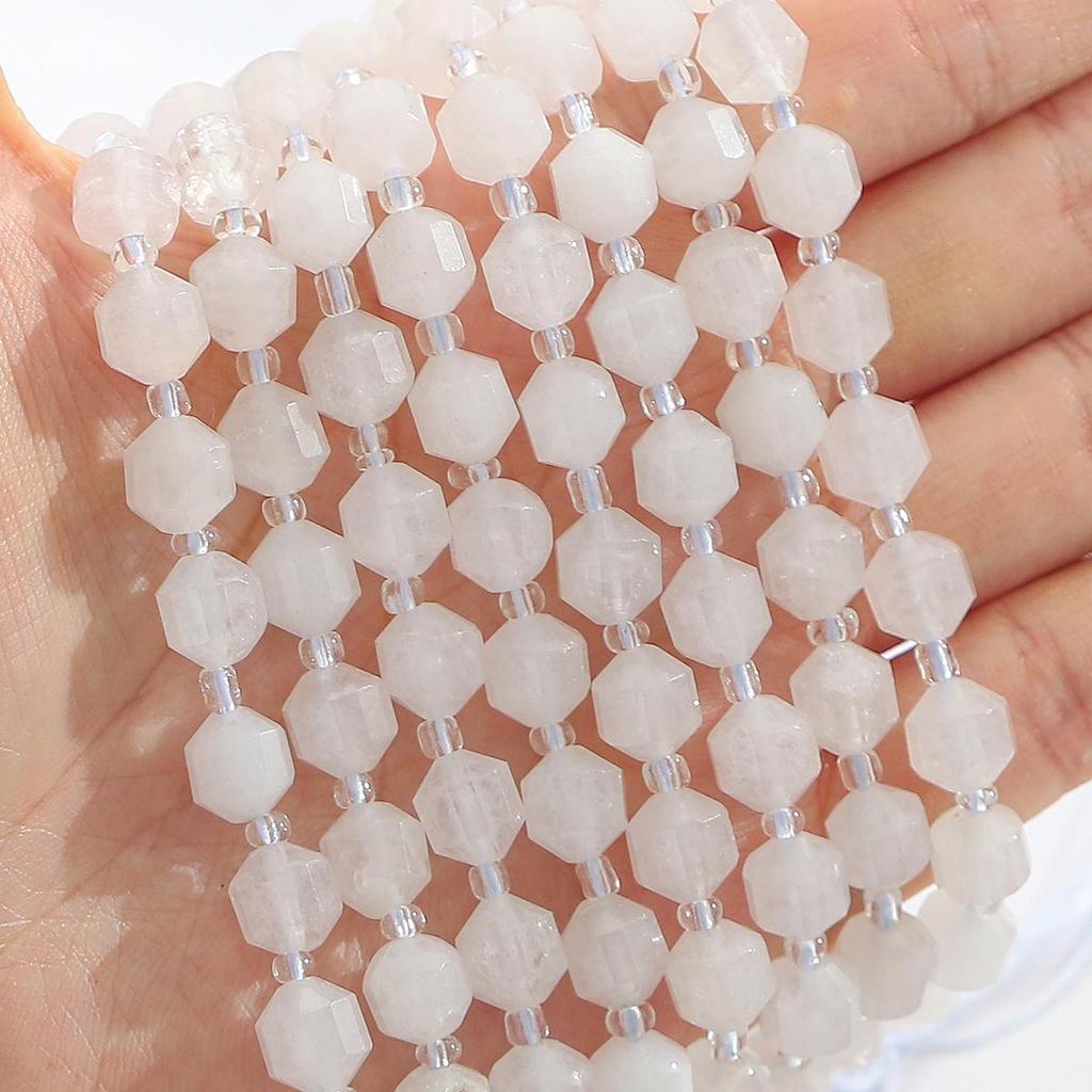 Faceted Natural Stone Spacer Beads, 8/10mm 15” Strand Loose Beads for DIY Jewelry