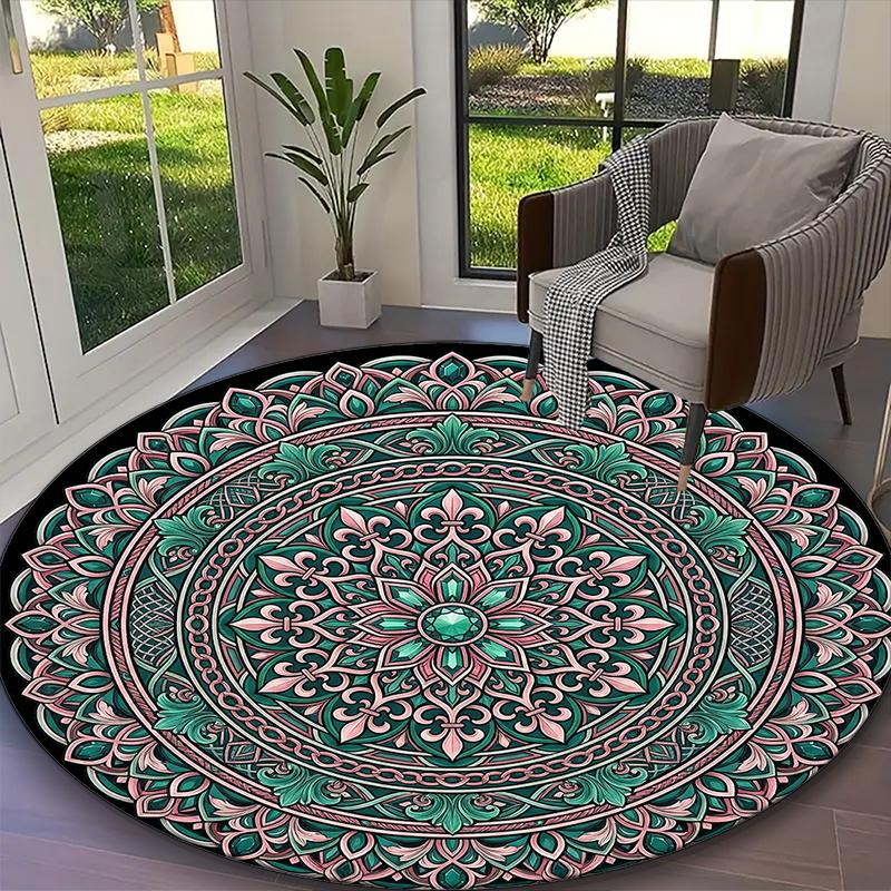 1pc Round Rug Appropriate for Office, Elegant Lip Print Mandala Carpet, Versatile Printed Chair Rug, Durable Home Sofa Carpet