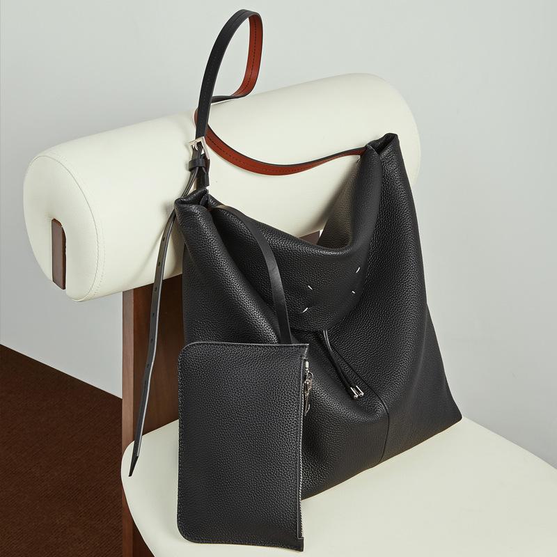 Leather Tote Bag, Underarm Bag, Simple and Fashionable Bucket Bag, Single-shoulder Crossbody Bag