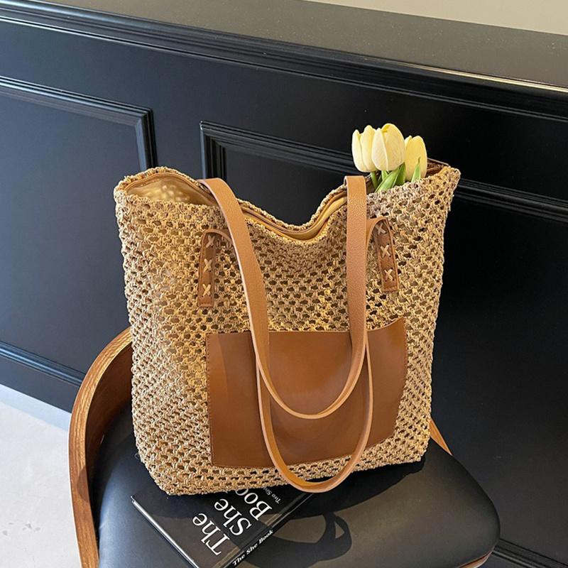 

Yogodlns Straw Tote Bag Large Capacity Handmade Woven Rattan Shoulder Bag for Women Summer Beach Travel Vacation Shopper Purse 30x12x38cm хакі