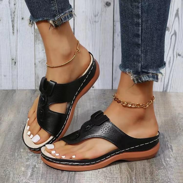 Foreign Trade Plus-size Women's Slippers 2025 Spring and Summer New European and American Fashion Wedge Flip Flops Wear Beach Women's Slippers