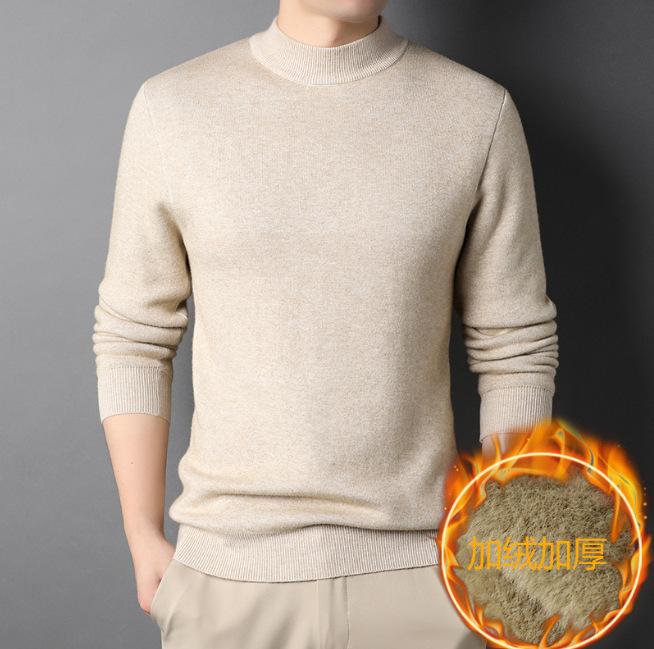 Extra Fleece Extra Thick Half Turtleneck Crewneck Sweater Men's Sweater One Body Fleece