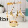 Golden Rotating Carousel Candle Holder with Fairies Elegant Metal Tabletop Decor for Romantic Dinner Atmosphere Indoor Use