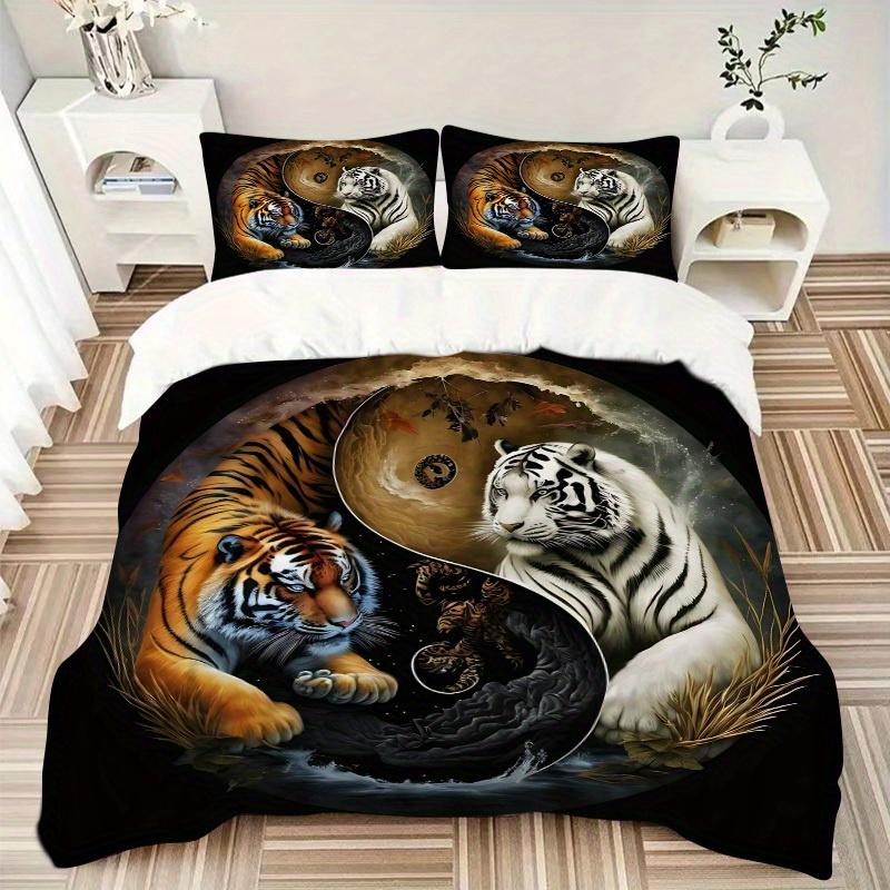 3pcs set Tiger YinYang 1 Quilt Cover + 2 Pillowcases, All Seasons Bedroom Setting, Perfect for Home and Dorm Decor a156