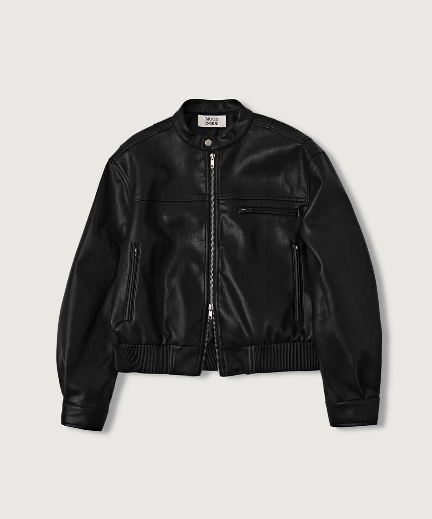 MOOD INSIDE WOMAN Panel Leather Biker Jacket_Black