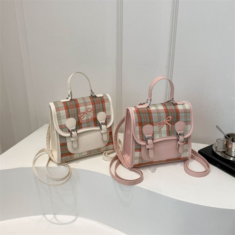 Plaid College Style Backpack Handbag Teens School Bag Cute Women Crossbody Bag  Students