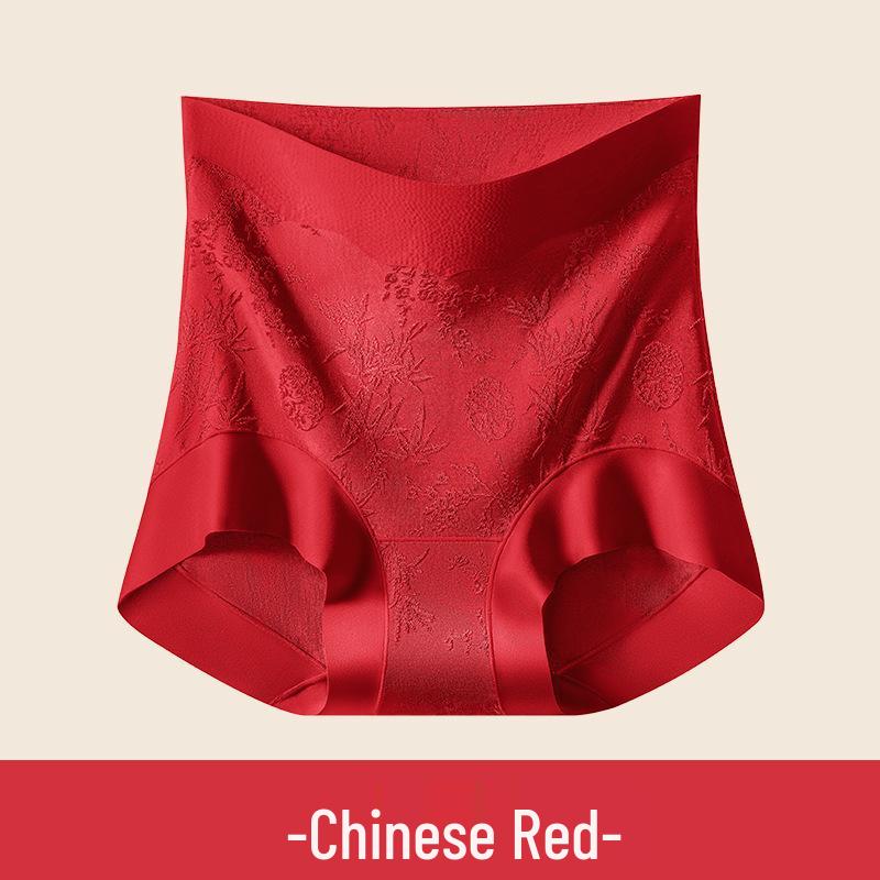 Mizhai Women's High-Waisted Tummy Control Silk Underwear, Chinese Style, Plus Size, Antibacterial Mulberry Silk Crotch