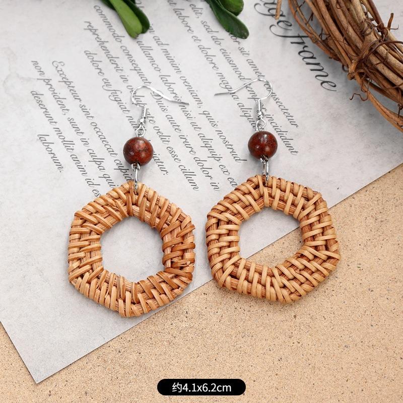 New summer bohemian retro vacation grass vine woven earrings femininity long island beach wooden earrings